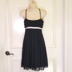 City Studio Black Special Occasion Midi Dress w/ Rhinestone Empire Waist, Large